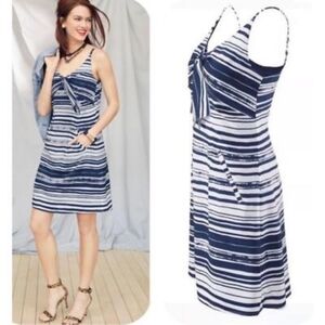 Cabi 5264 Knot Dress Size M Blue White Striped Nautical Adjustable Tank Dress